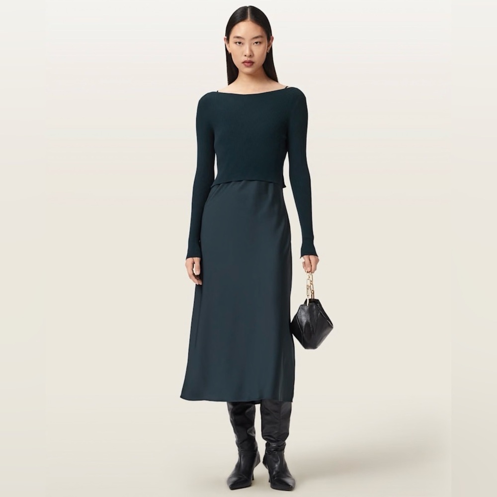 AllSaints Dark Teal Long Sleeve Midi Dress
